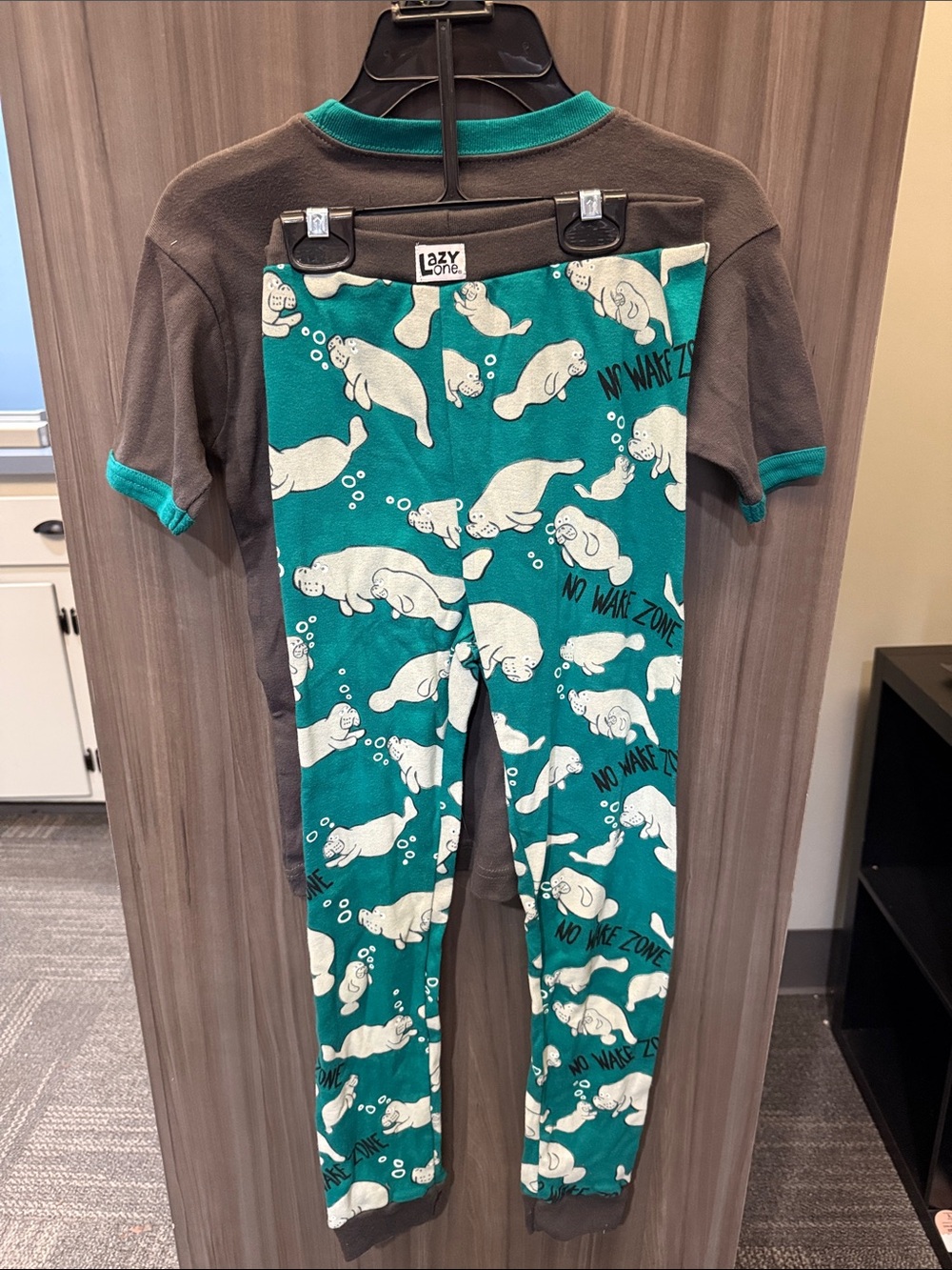 Lazy One Boys' Gray and Teal 'No Wake Zone' Manatee Pajama Set - Picture 3 of 5
